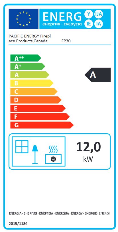 Pacific Energy FP30 energetický štítok krb-pec