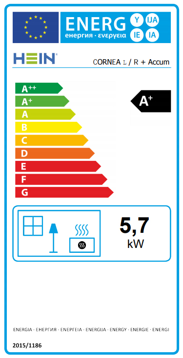 Hein Cornea L/R Accum energetický štítok krb-pec