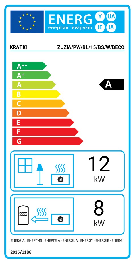 Kratki Zuzia Deco BS BL PW energetický štítok krb-pec