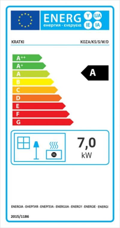 Kratki KOZA K5 na podstavci s uzamykateľným boxom energetický štítok krb-pec