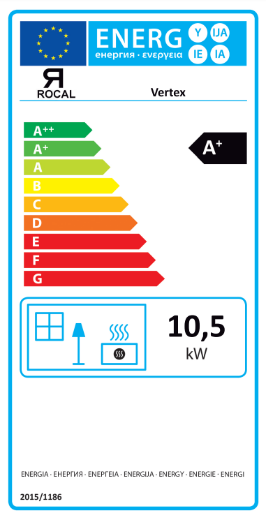 Rocal Vertex energetický štítok krb-pec