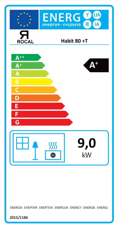 Rocal Habit 80 + T energetický štítok krb-pec