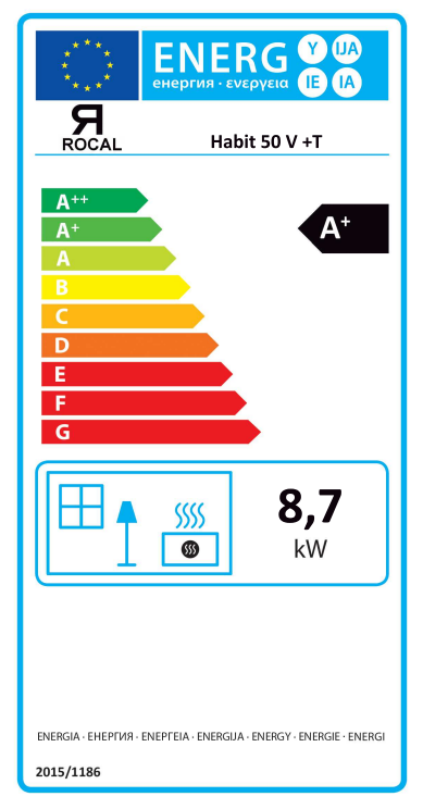 Rocal Habit 50 V + T energetický štítok krb-pec