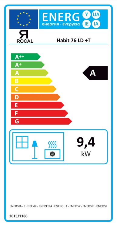 Rocal Habit 76 LD + T energetický štítok krb-pec