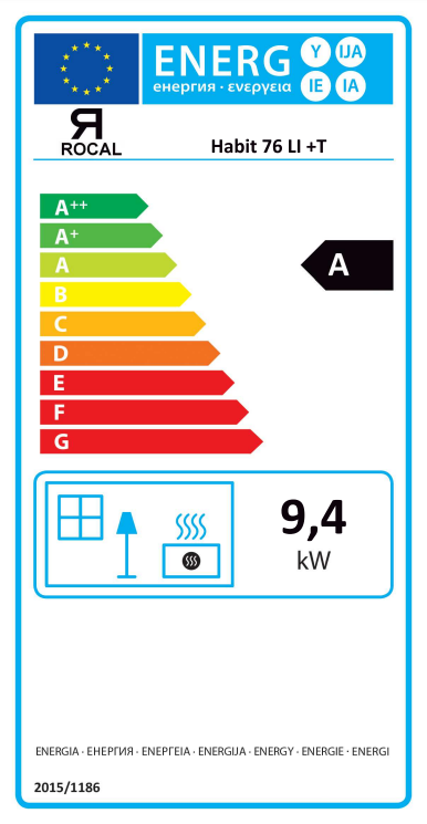 Rocal Habit 76 LI + T energetický štítok krb-pec