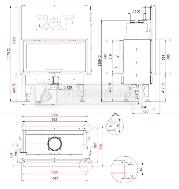 BeF Twin V 10 IIteplovzdušná obojstranná krbová vložka s výsuvnými dvierkami krbyonline