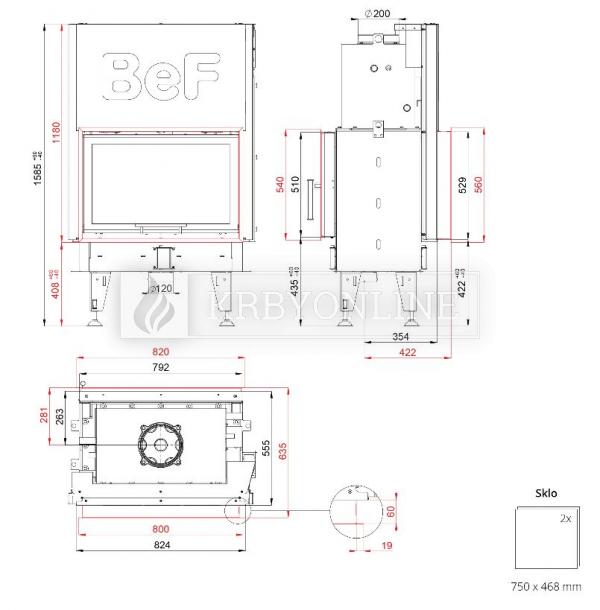 BeF Twin V 8 N Aquatic II teplovodná obojstranná krbová vložka s výsuvnými dvierkami krbyonline