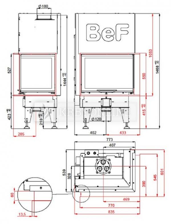 BeF Aquatic WH V 80 CP teplovodná rohová krbová vložka s výsuvnými dvierkami krbyonline