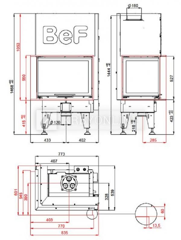 BeF Aquatic WH V 80 CL teplovodná rohová krbová vložka s výsuvnými dvierkami krbyonline