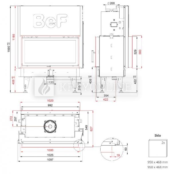 BeF Twin V 10 Aquatic II teplovodná obojstranná krbová vložka s výsuvnými dvierkami krbyonline