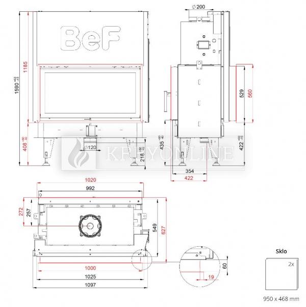 BeF Twin V 10 N Aquatic II teplovodná obojstranná krbová vložka s výsuvnými dvierkami krbyonline