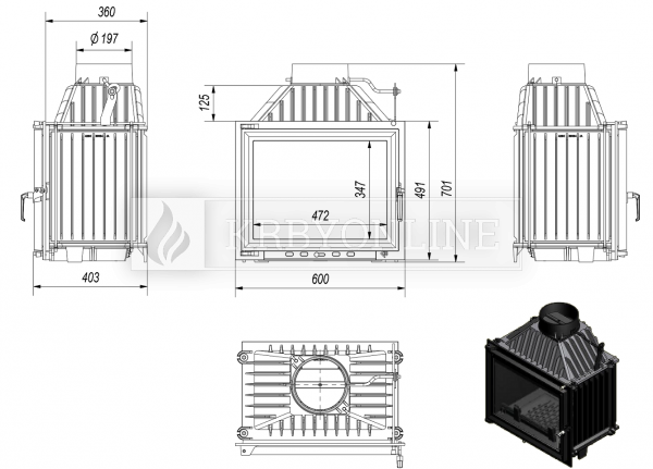 Kratki Maja 8 kW rovná liatinová veľká krbová vložka krbyonline