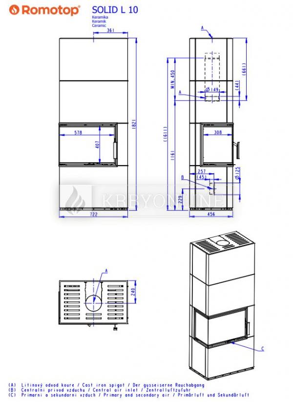 Romotop Solid L dizajnové rohové celokeramické krbové kachle krbyonline