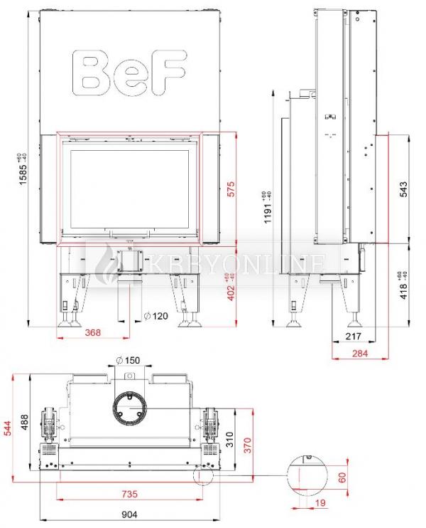 BeF Therm V 7 rovná krbová vložka s výsuvnými dvierkami krbyonline