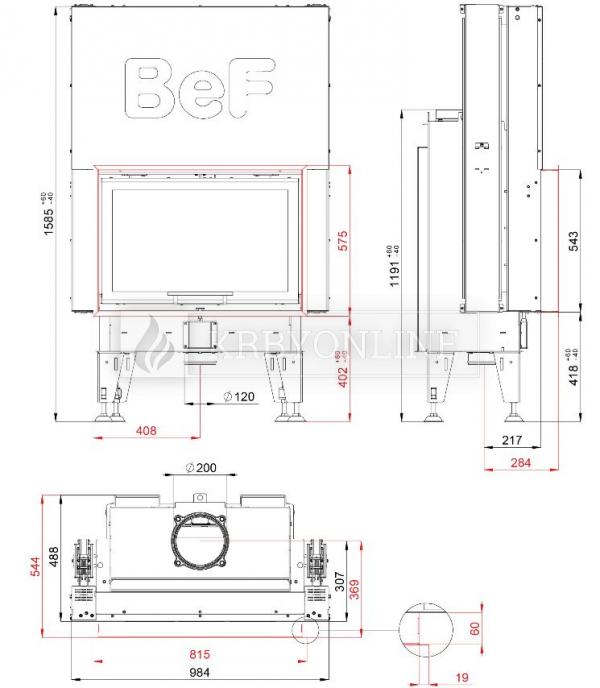 BeF Therm V 8 rovná krbová vložka s výsuvnými dvierkami krbyonline