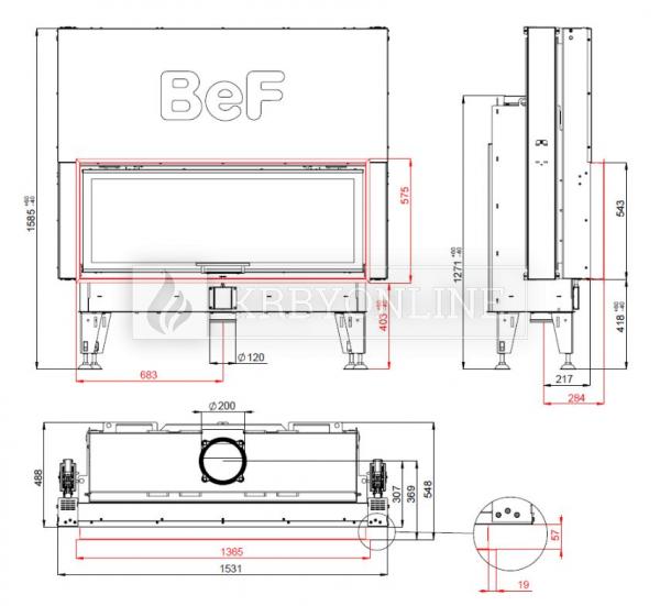 BeF Therm V 14 rovná krbová vložka s výsuvnými dvierkami krbyonline