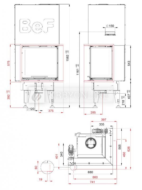 BeF Therm V 6 CP rohová krbová vložka s výsuvnými dvierkami krbyonline