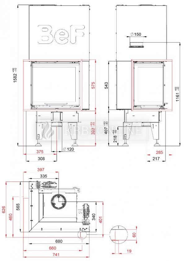  BeF Therm V 6 CL rohová krbová vložka s výsuvnými dvierkami krbyonline