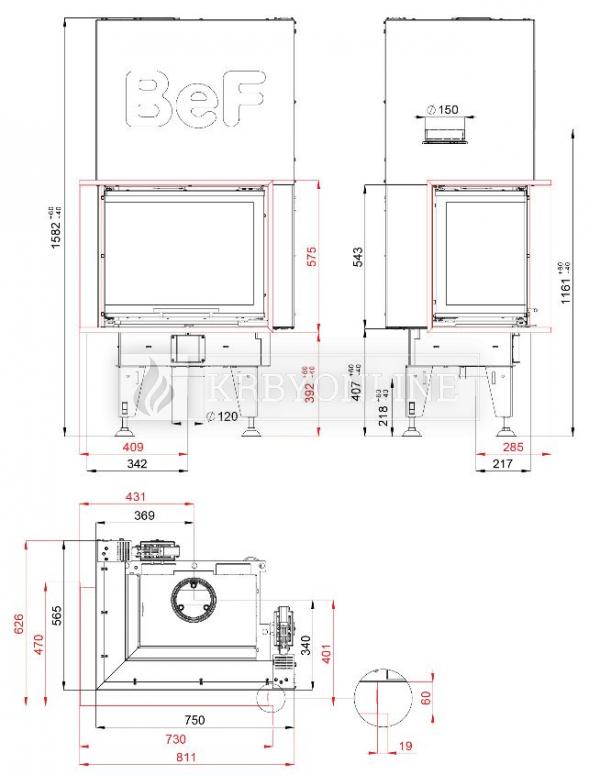 BeF Therm V 7 CL rohová krbová vložka s výsuvnými dvierkami krbyonline