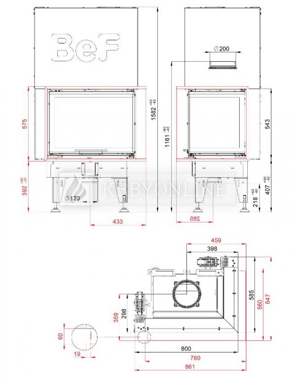 BeF Therm V 8 CP rohová krbová vložka s výsuvnými dvierkami krbyonline