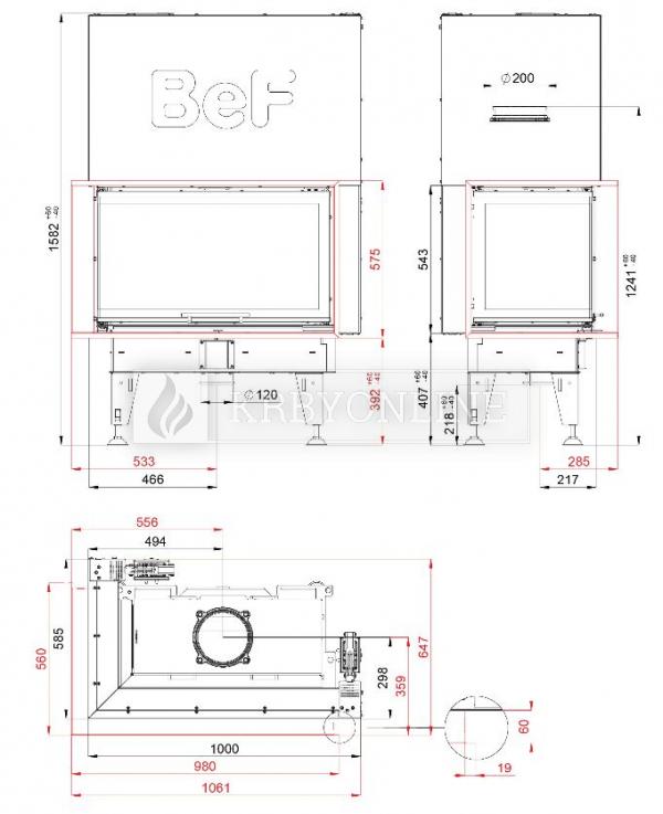 BeF Therm V 10 CL rohová krbová vložka s výsuvnými dvierkami krbyonline