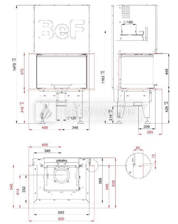 BeF Therm V 6 C trojstranná krbová vložka s výsuvnými dvierkami krbyonline