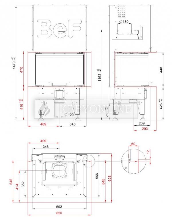 BeF Therm V 6 C trojstranná krbová vložka s výsuvnými dvierkami krbyonline