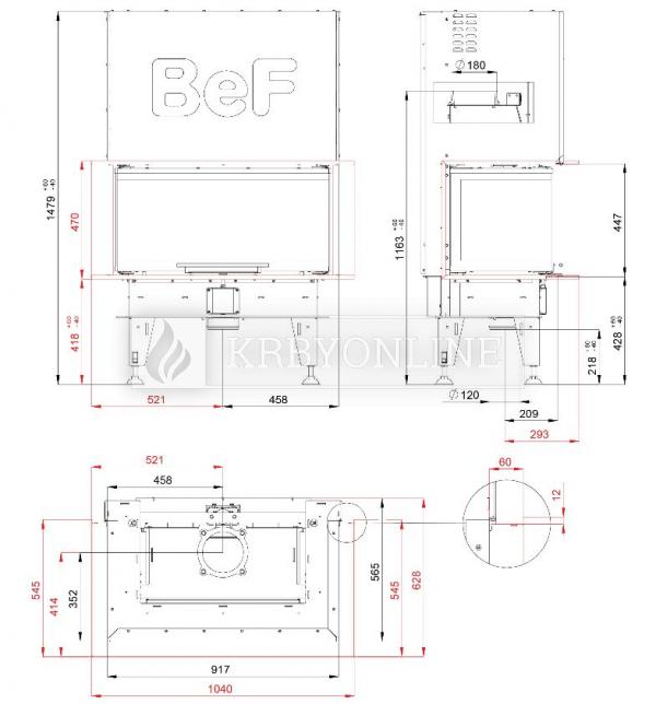 BeF Therm V 8 C trojstranná krbová vložka s výsuvnými dvierkami krbyonline