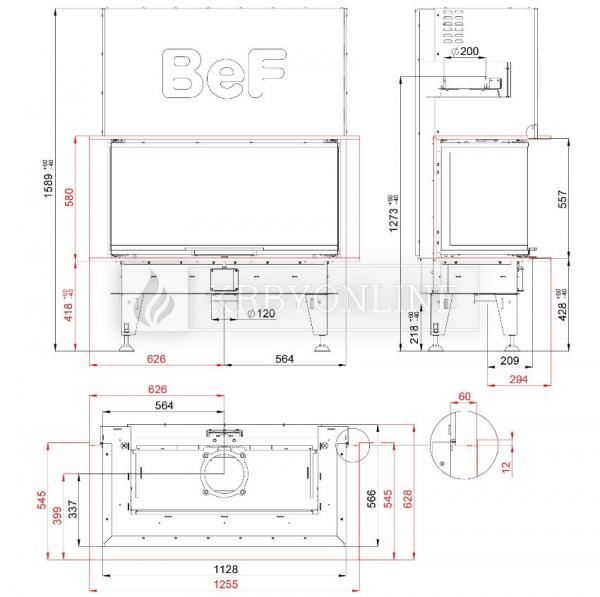 BeF Therm V 10 C rovná obojstranná krbová vložka krbyonline