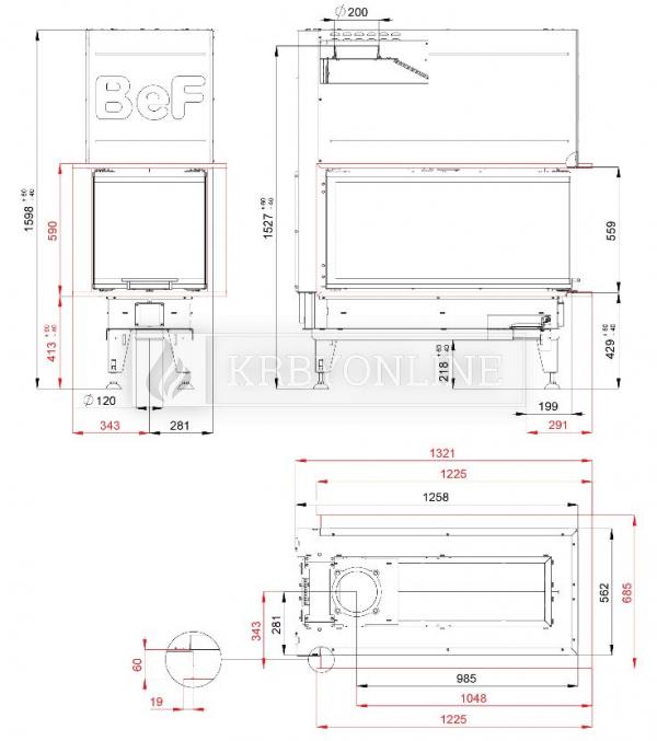 BeF Therm V 10 U trojstranná krbová vložka s výsuvnými dvierkami krbyonline