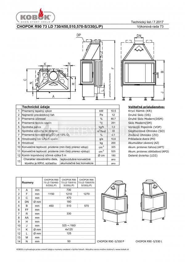 Kobok Chopok R 90 S/330 L/P 730/450 510 570kvlaitná, masívná, moderná krbová vložka krbyonline