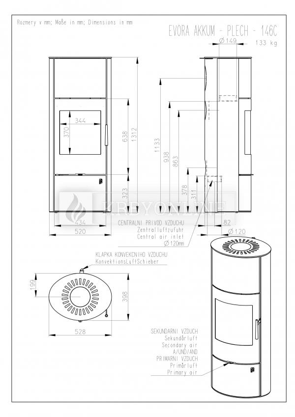 Romotop EVORA 03 AKUM plech, akumulačné, designové, kvalitné, oceľové krbové kachle  krbyonline