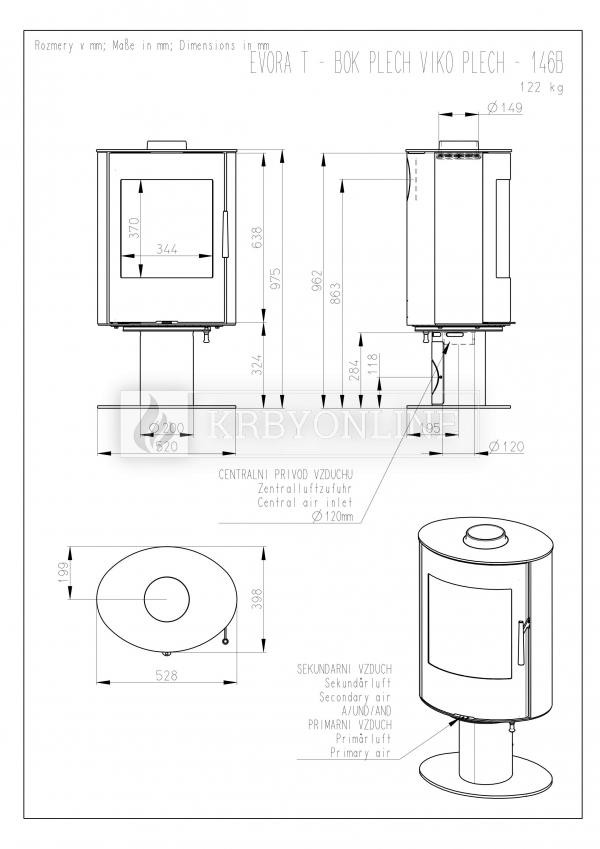 Romotop EVORA 03 T plech, otočné, designové, kvalitné, oceľové krbové kachle  krbyonline