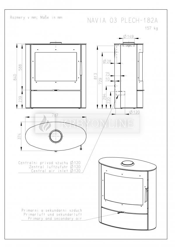 Romotop Navia 03 plech, designové, kvalitné, oceľové krbové kachle so širokým presklením krbyonline