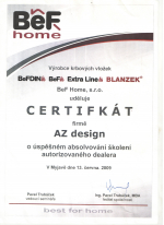 BeF Home certifikát - Autorizovaný dealer - AZ DESIGN - Tibor Chudoba krbyonline