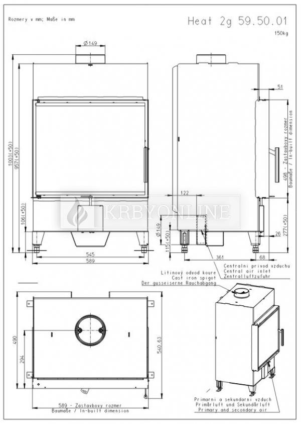 Romotop Heat 2g 59.50.01 oceľová, teplovzdušná, rovná krbová vložka krbyonline, krb, krby, kozub