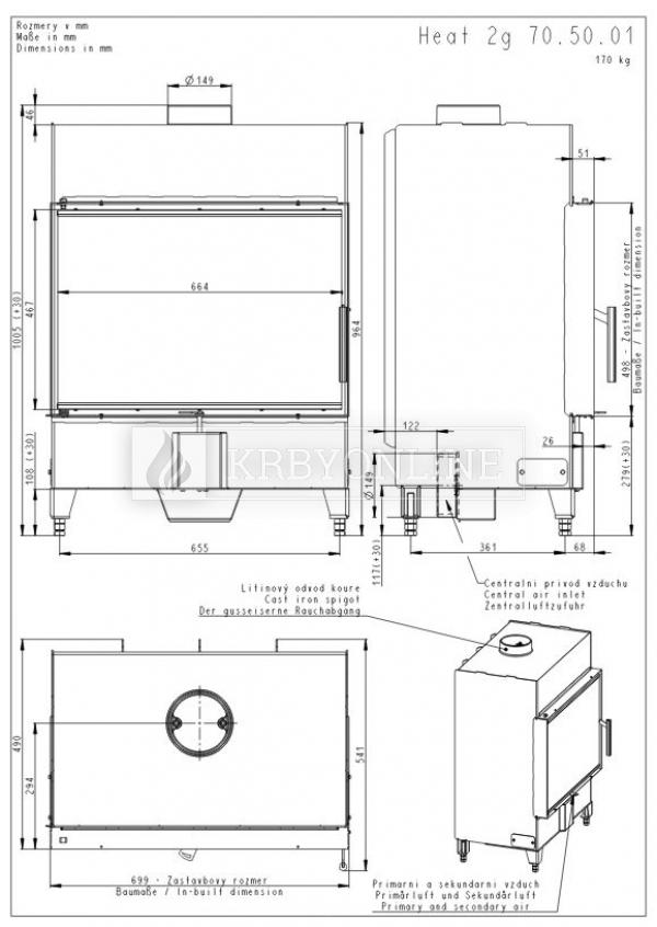 Romotop Heat 2g 70.50.01 oceľová, teplovzdušná, rovná krbová vložka krbyonline, krb, krby, kozub