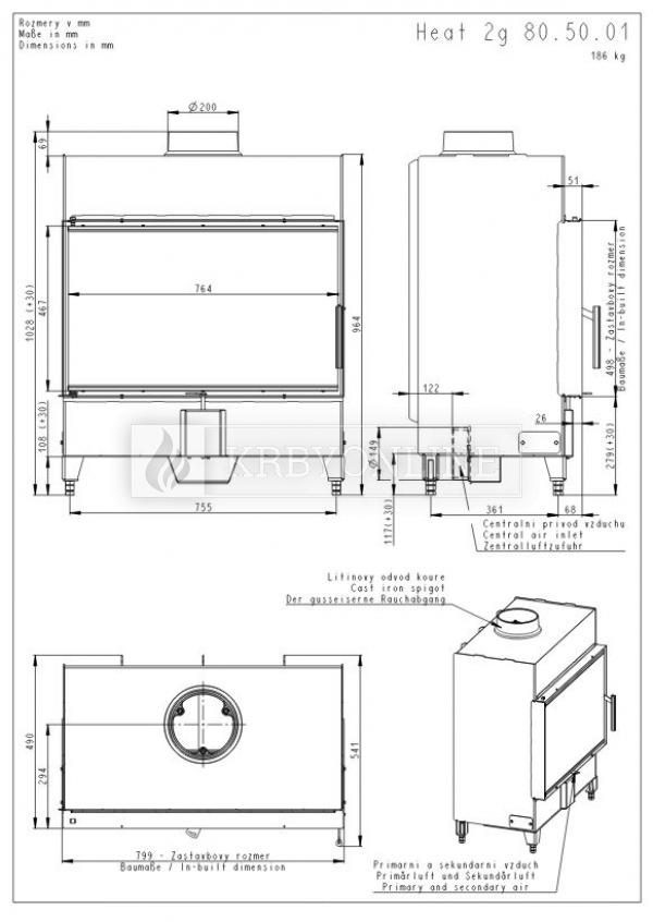 Romotop Heat 2g 80.50.01 oceľová, teplovzdušná, rovná krbová vložka krbyonline, krb, krby, kozub