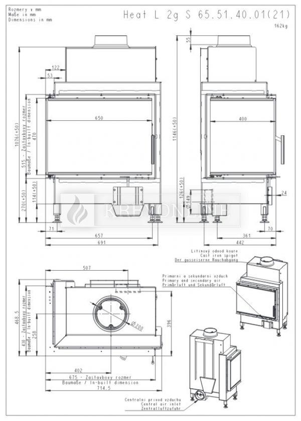Romotop Heat R/L 2g S 65.51.40.01 oceľová, teplovzdušná, rohová krbová vložka krbyonline, krb, krby, kozub