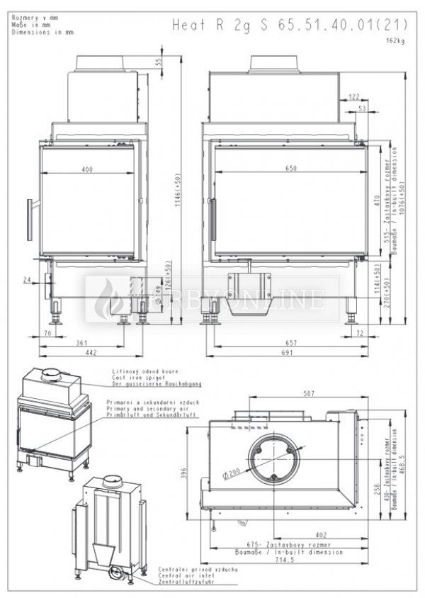 Romotop Heat R/L 2g S 65.51.40.01 oceľová, teplovzdušná, rohová krbová vložka krbyonline, krb, krby, kozub