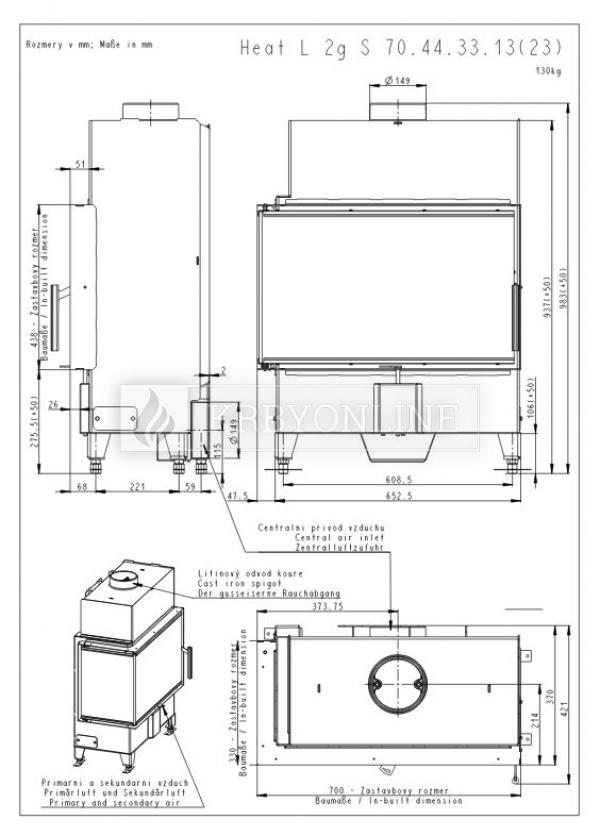 Romotop Heat R/L 2g S 70.44.33.23 oceľová, teplovzdušná, rohová krbová vložka krbyonline, krb, krby, kozub