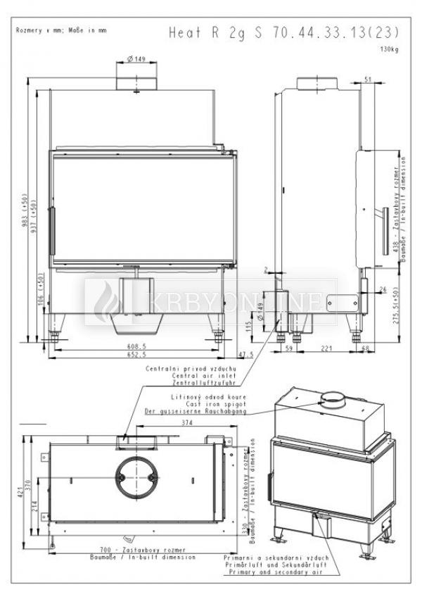 Romotop Heat R/L 2g S 70.44.33.23 oceľová, teplovzdušná, rohová krbová vložka krbyonline, krb, krby, kozub
