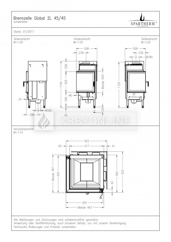 Spartherm Global 2 L/R 45/45 rohová oceľová krbová vložka krbyonline