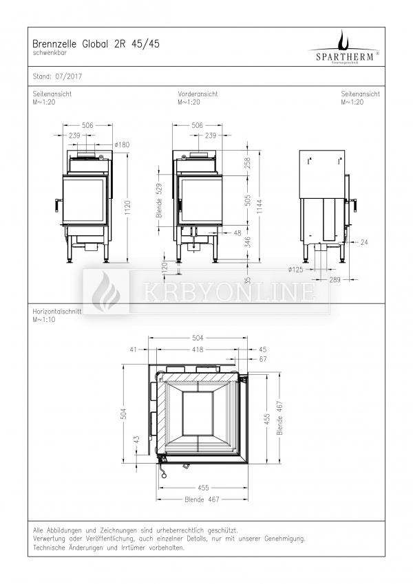 Spartherm Global 2 L/R 45/45 rohová oceľová krbová vložka krbyonline