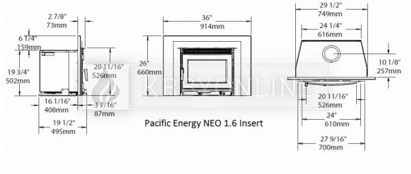 Pacific Energy Neo 1.6 Insert rovná oceľová krbová vložka so sekundárnym spaľovaním krbyonline
