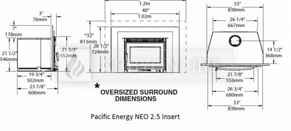 Pacific Energy Neo 2.5 Insert rovná oceľová krbová vložka so sekundárnym spaľovaním krbyonline