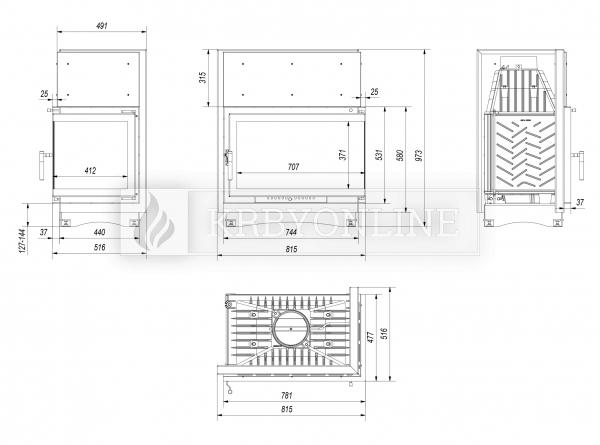 Kratki Oliwia P BS teplovzdušná krbová vložka pravé bočné presklenie krbyonline