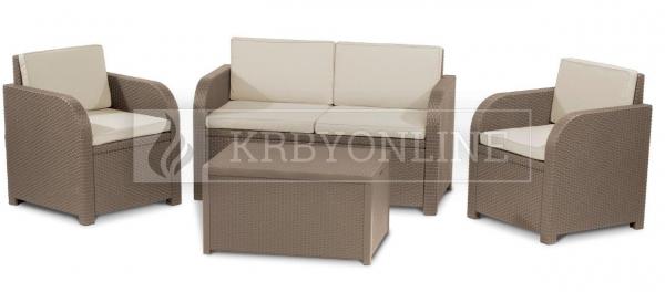 Keter Modena set záhradného nábytku hnedý (2 kreslá + úložný stolík + dvojsedadlová pohovka) krbyonline