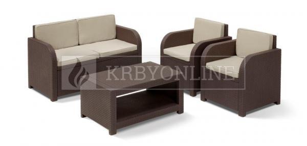 Keter Modena set záhradného nábytku hnedý (2 kreslá + konferenčný úložný stolík + dvojsedadlová pohovka) krbyonline