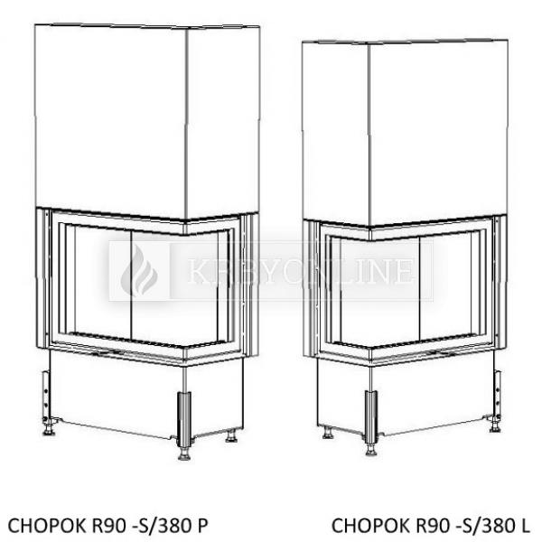 Kobok Chopok R 90 S/380 VD L/P 650/450 510 570 teplovzdušná rohová krbová vložka s výsuvnými dvierkami krbyonline
